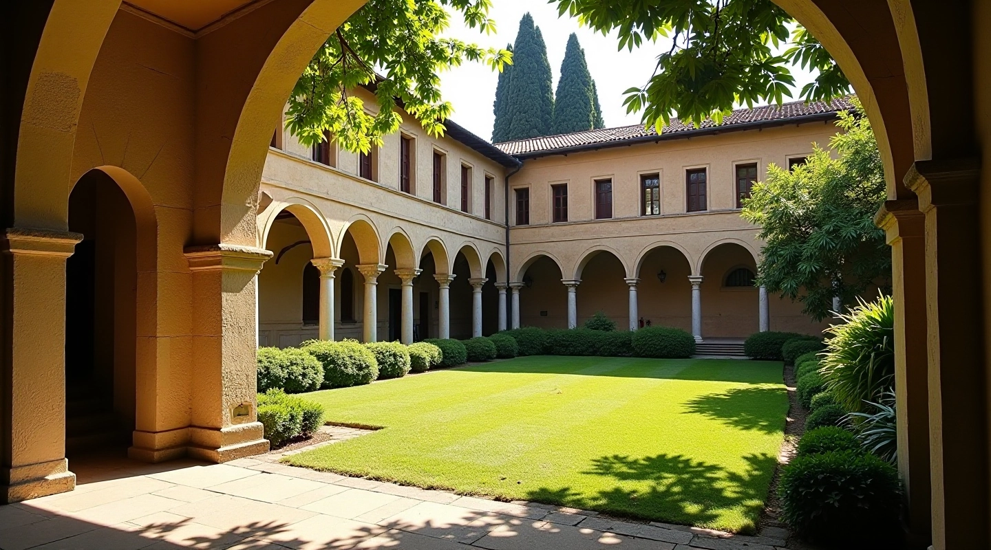 Un tranquillo chiostro rinascimentale con giardino monastico